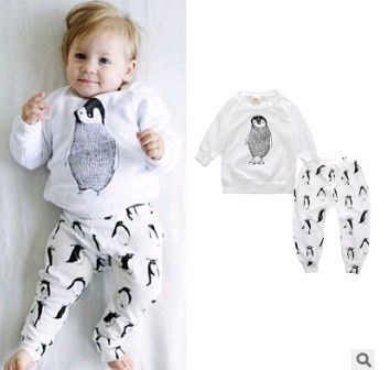 European and American baby clothes spring and autumn long-sleeved T-shirt letter print stripe set