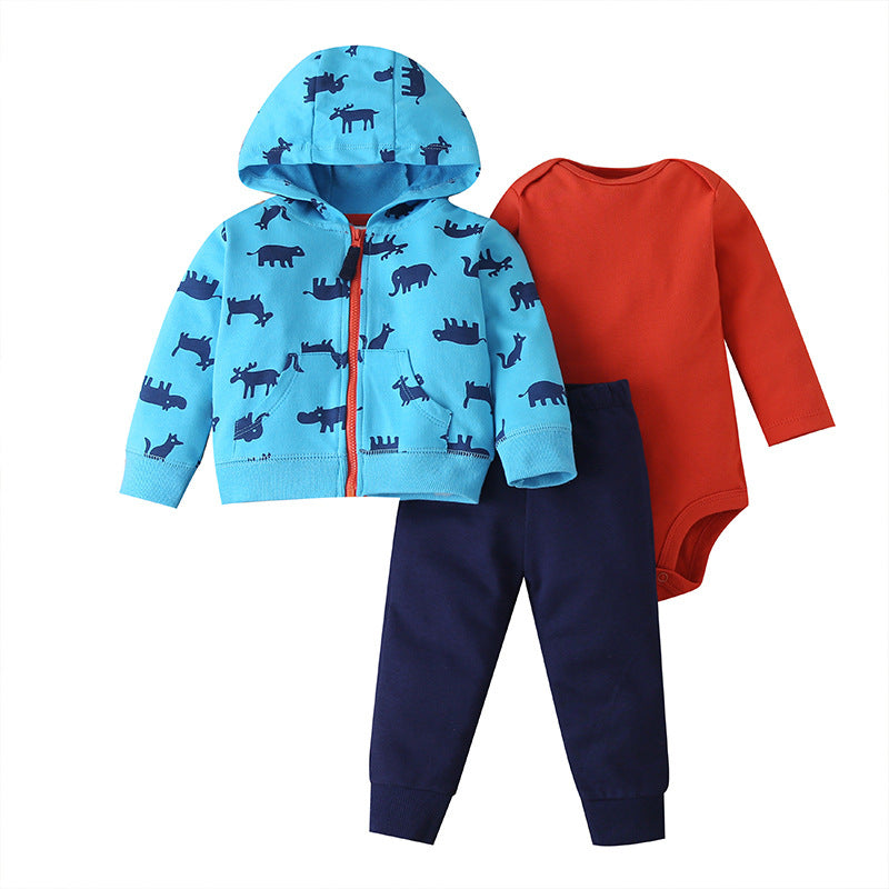 Cartoon Three-Piece Suit Baby Print Coat Romper Suit
