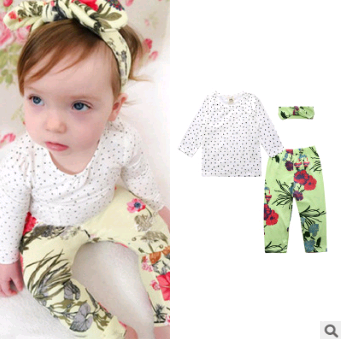 European and American baby clothes spring and autumn long-sleeved T-shirt letter print stripe set