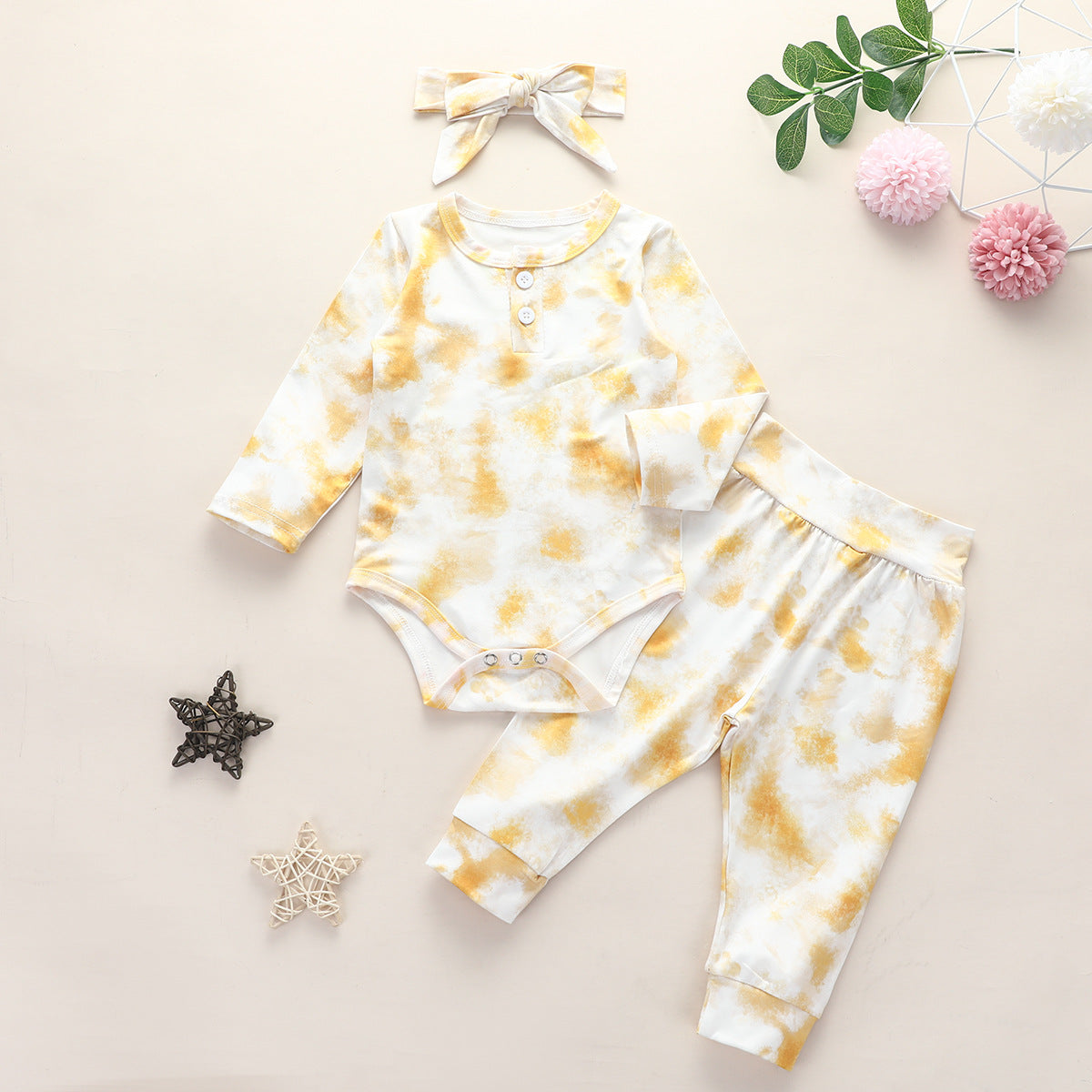 Three-Piece Baby Jumpsuit, Romper Pants And Headband