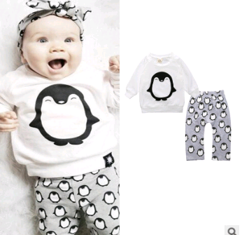 European and American baby clothes spring and autumn long-sleeved T-shirt letter print stripe set