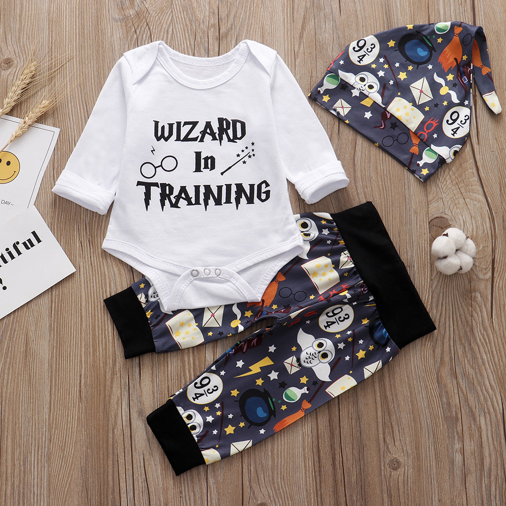 Baby Suit Autumn Spring Autumn Romper Pants Hat 3 Piece Set