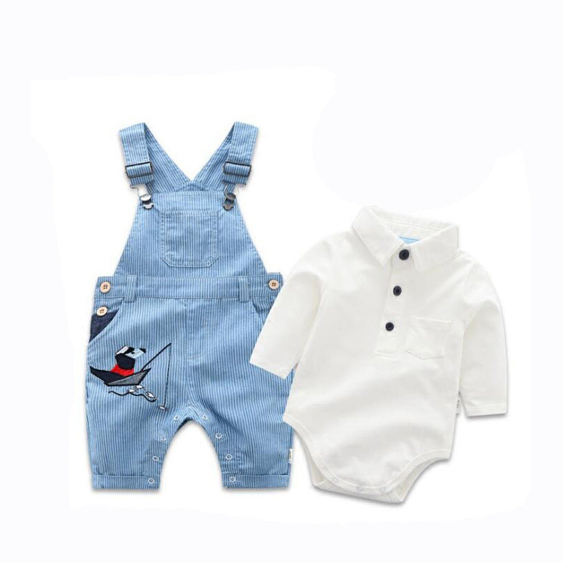Children's New Baby Suspenders Suit Male Baby Cotton Long-sleeved Cute Puppy Bag Fart