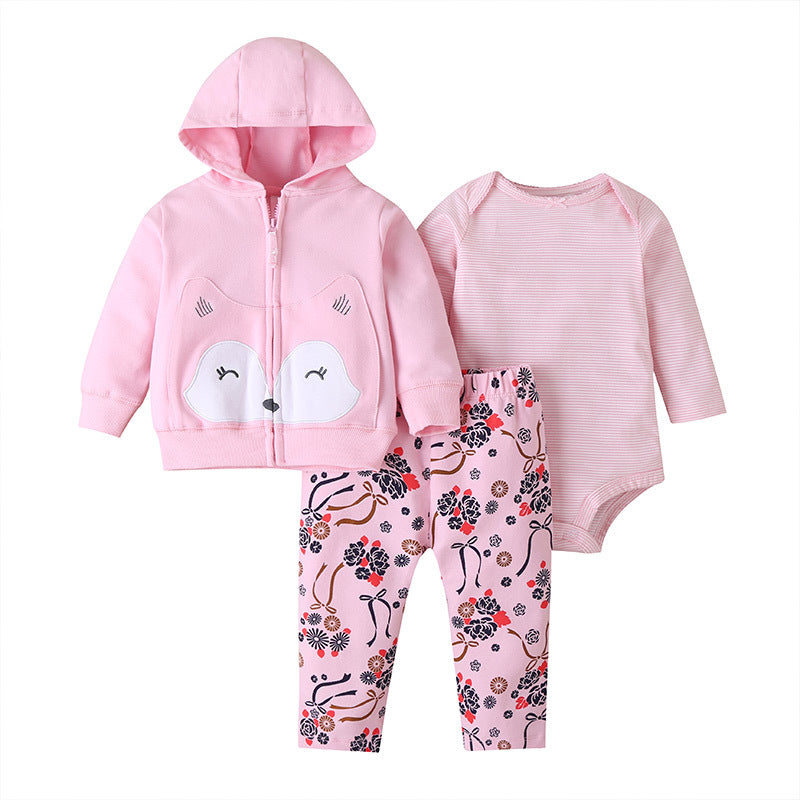 Cartoon Three-Piece Suit Baby Print Coat Romper Suit