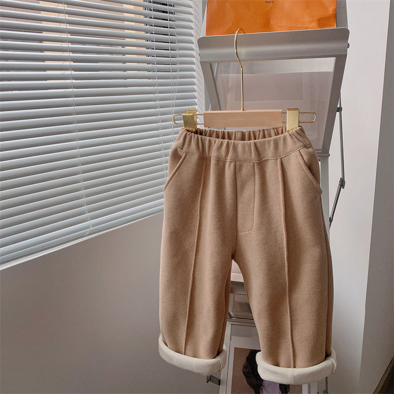 Solid Color Wide Leg Straight Leg Pants Baby Fleece Suit Pants