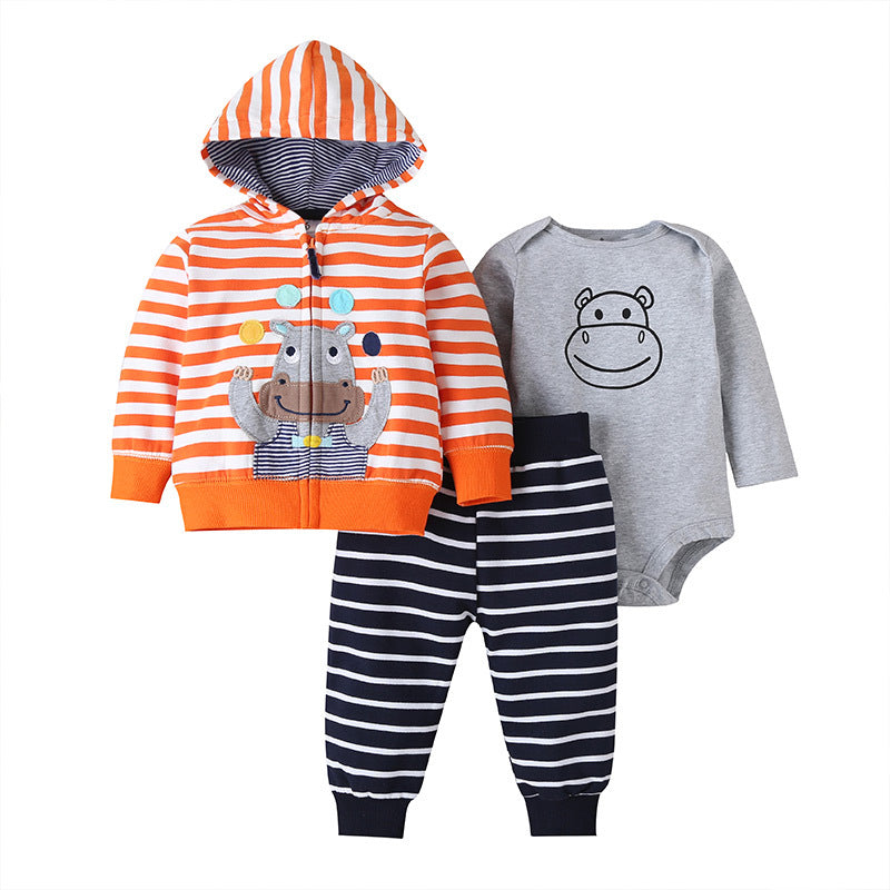 Cartoon Three-Piece Suit Baby Print Coat Romper Suit
