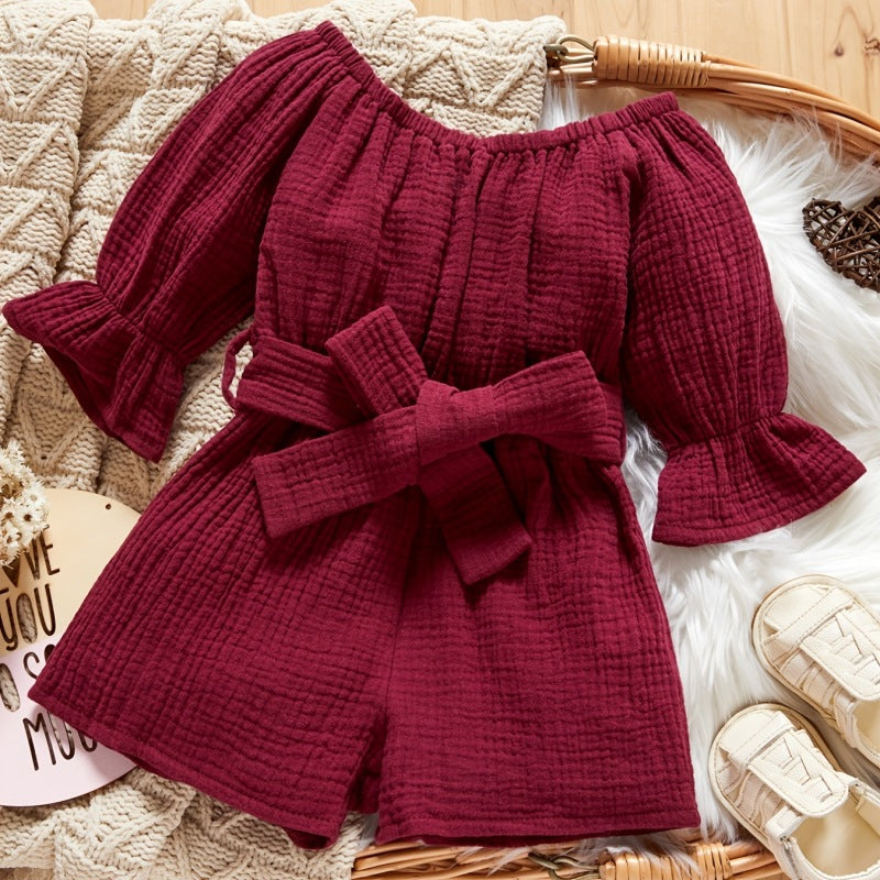 Baby Double Yarn Woven Belt Belt Bow Jumpsuit