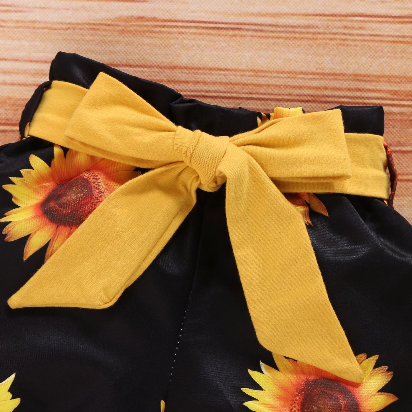 Cute Baby Short Sleeve Letter Jacket Sunflower Shorts Three-piece Set
