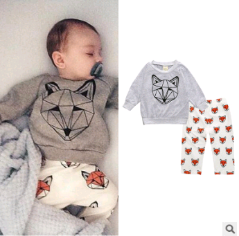 European and American baby clothes spring and autumn long-sleeved T-shirt letter print stripe set