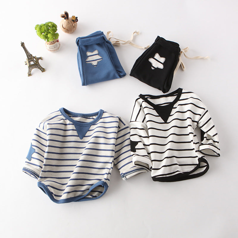 Children's Striped Suit Five-star Embroidery Trend Baby Cotton Suit