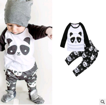 European and American baby clothes spring and autumn long-sleeved T-shirt letter print stripe set