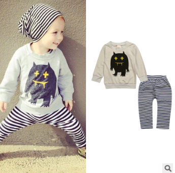 European and American baby clothes spring and autumn long-sleeved T-shirt letter print stripe set