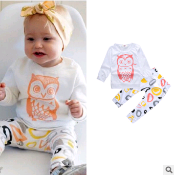 European and American baby clothes spring and autumn long-sleeved T-shirt letter print stripe set