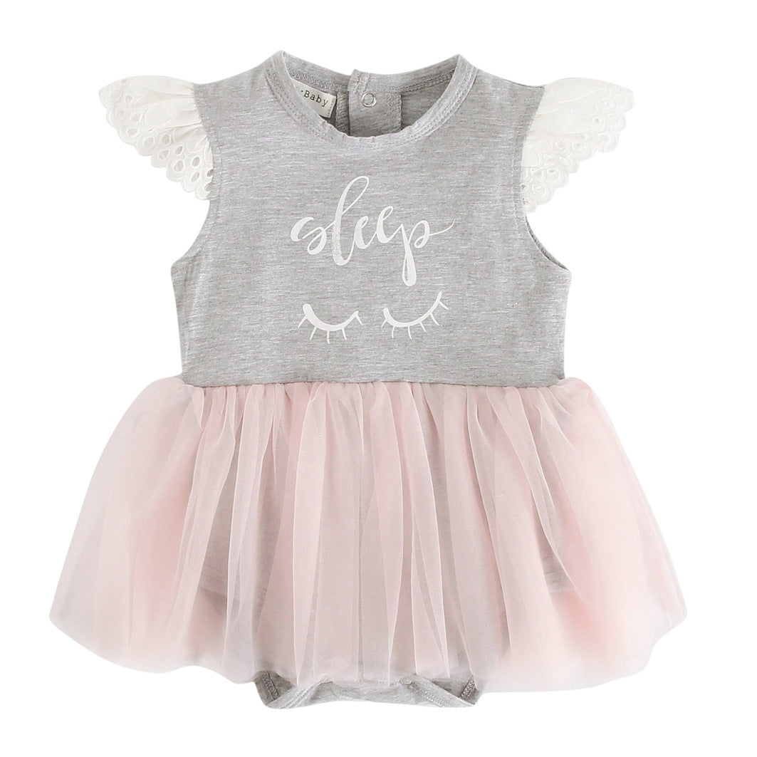 Summer Baby Princess Romper Cartoon Print Angel Sleeve Cotton Romper