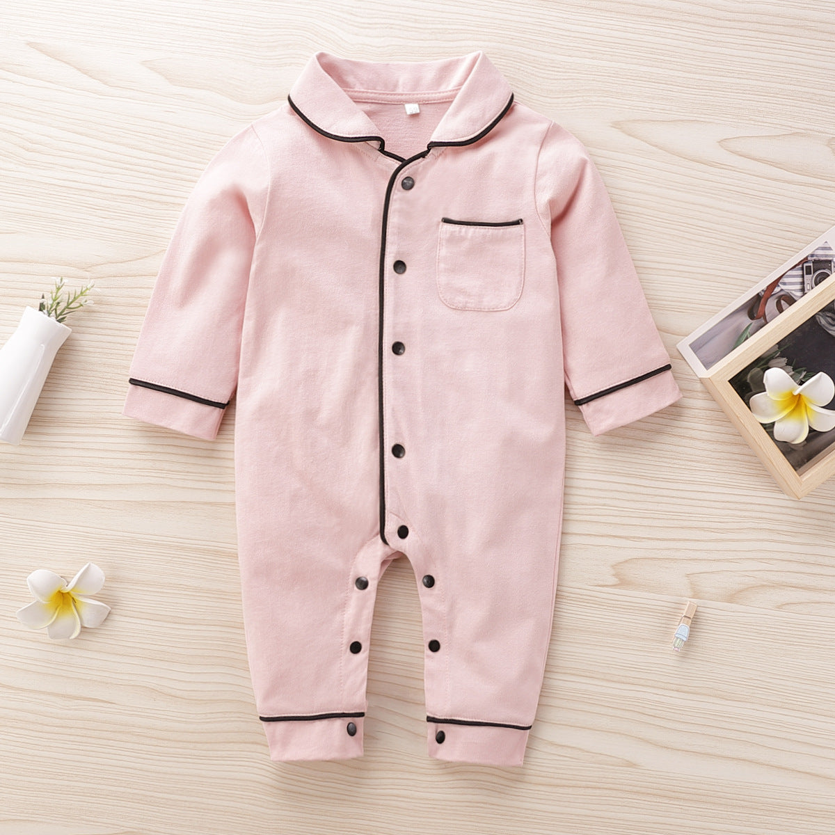Spring And Autumn Solid Color Baby Button Bodysuit