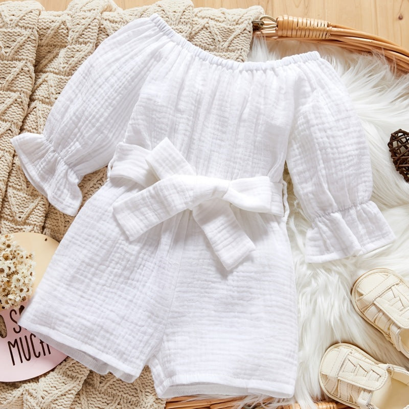 Baby Double Yarn Woven Belt Belt Bow Jumpsuit