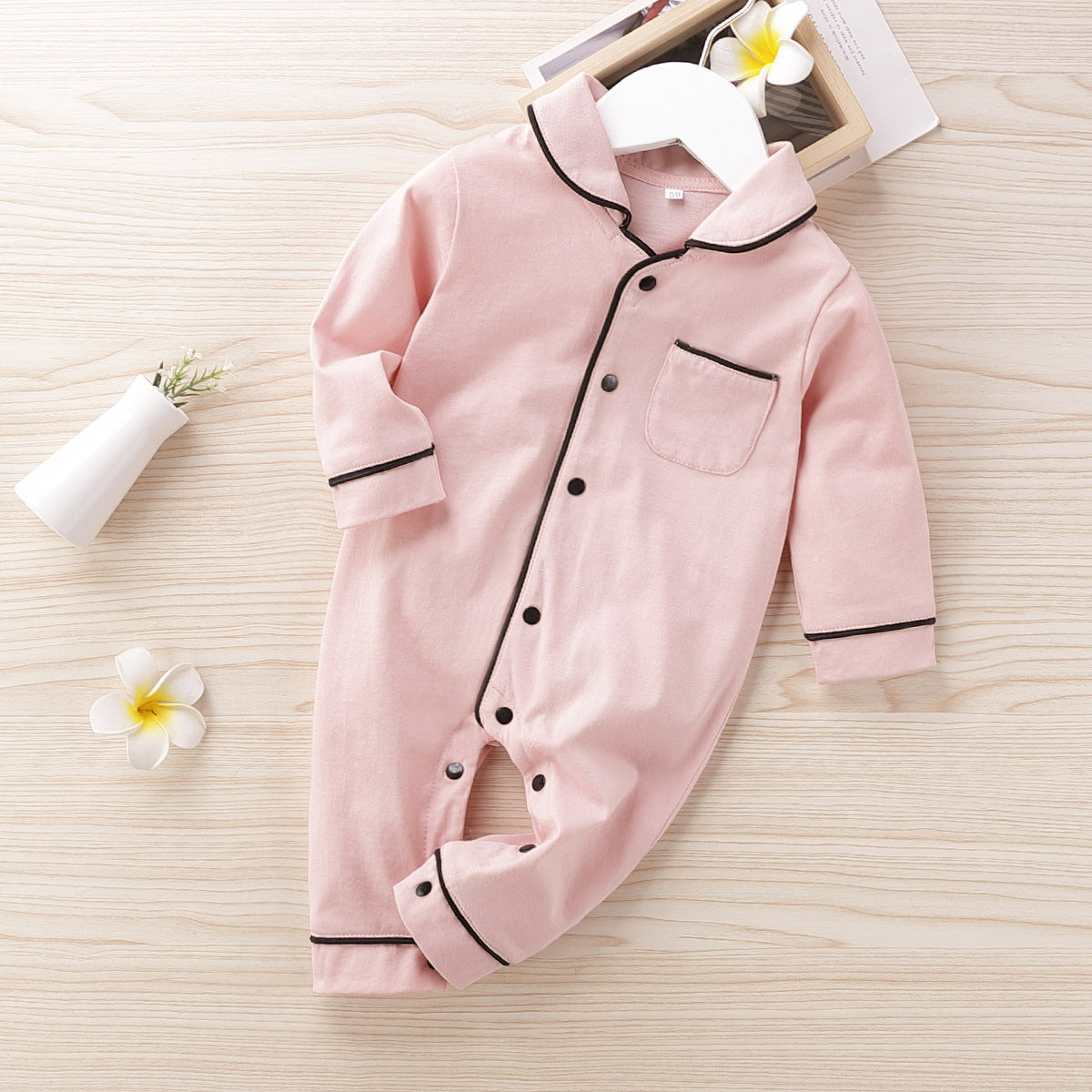 Spring And Autumn Solid Color Baby Button Bodysuit