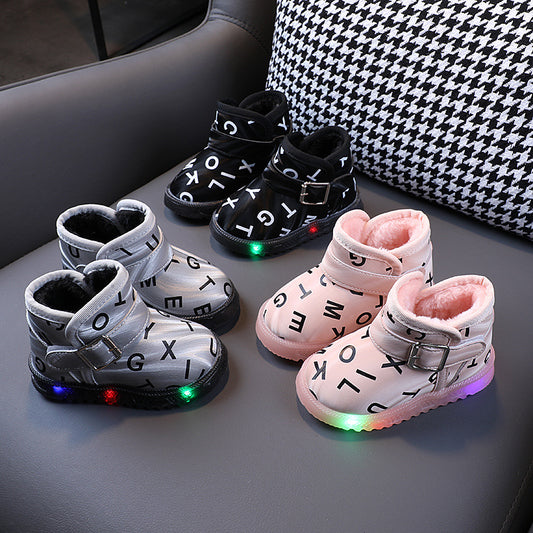Fleece Warm Cotton Shoes For Baby Girl Soft Sole Baby Toddler Shoes Flashing