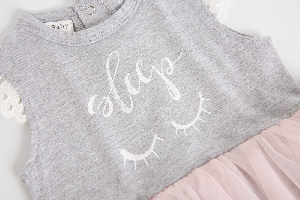 Summer Baby Princess Romper Cartoon Print Angel Sleeve Cotton Romper
