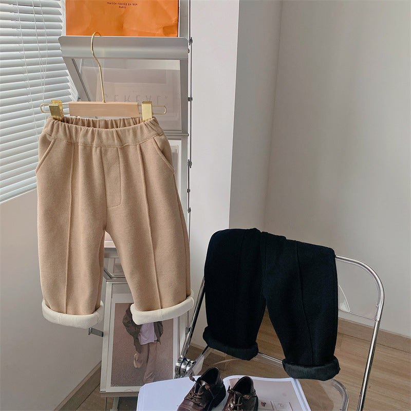 Solid Color Wide Leg Straight Leg Pants Baby Fleece Suit Pants