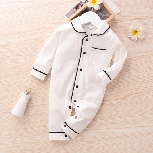 Spring And Autumn Solid Color Baby Button Bodysuit