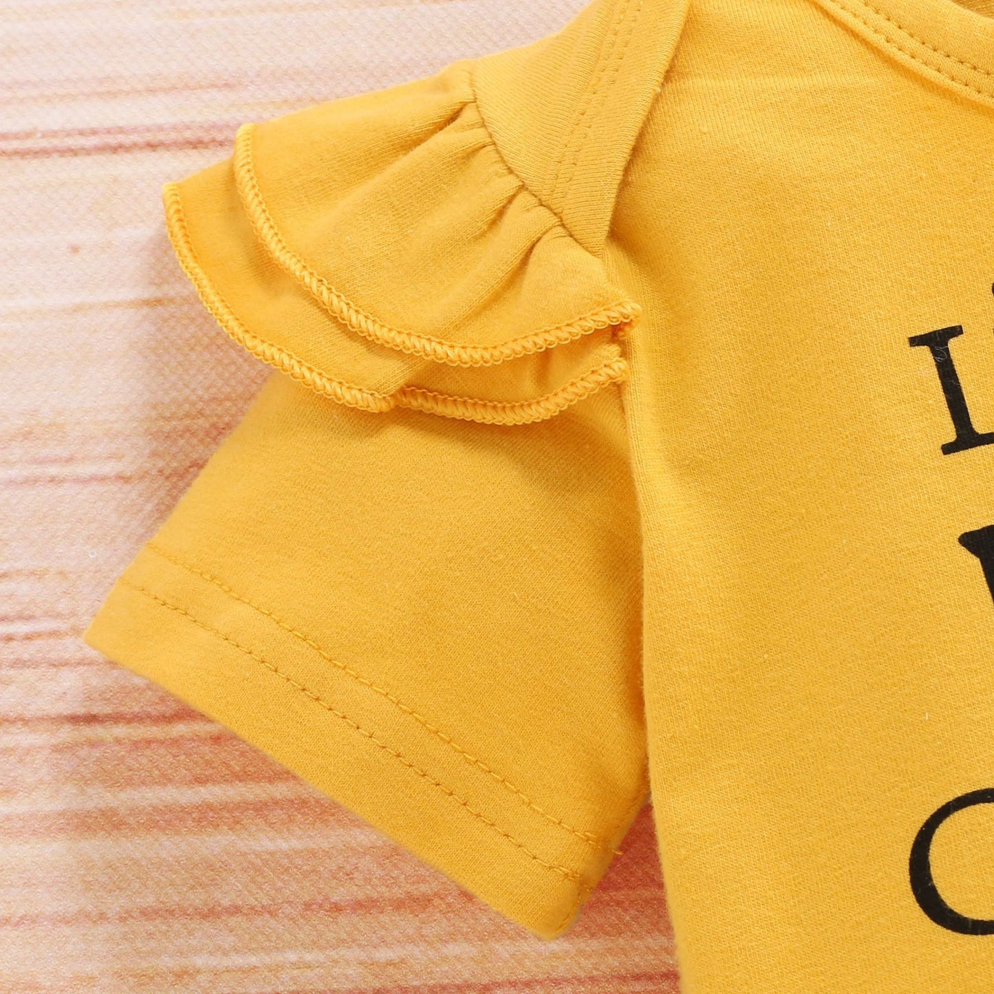 Cute Baby Short Sleeve Letter Jacket Sunflower Shorts Three-piece Set