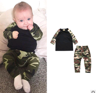 European and American baby clothes spring and autumn long-sleeved T-shirt letter print stripe set