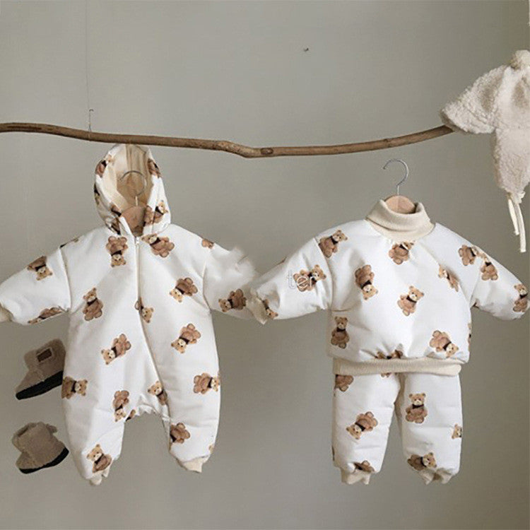 Baby Padded Warm Hooded Bear Print
