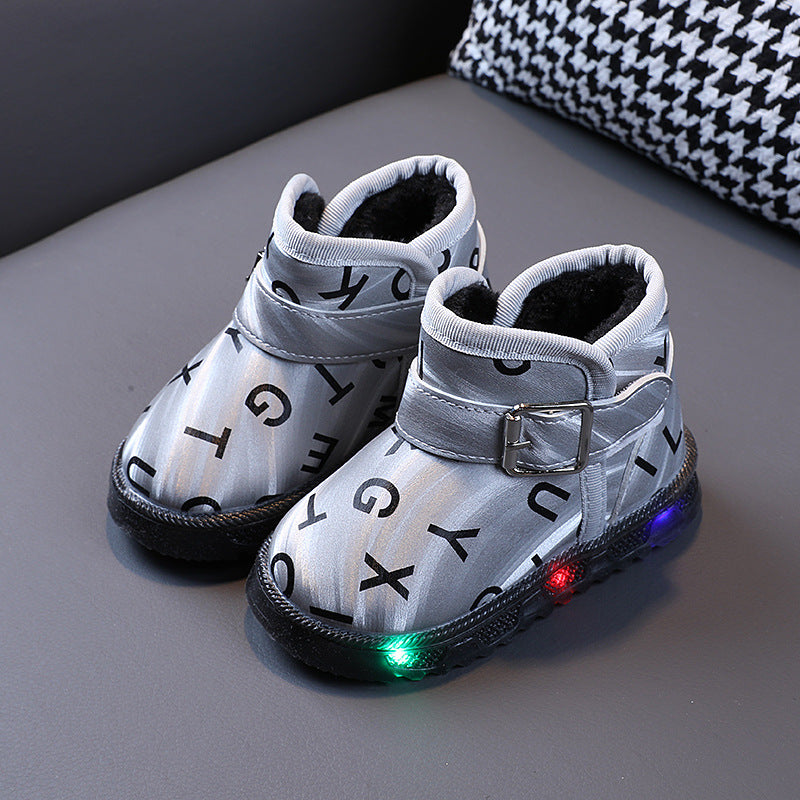 Fleece Warm Cotton Shoes For Baby Girl Soft Sole Baby Toddler Shoes Flashing
