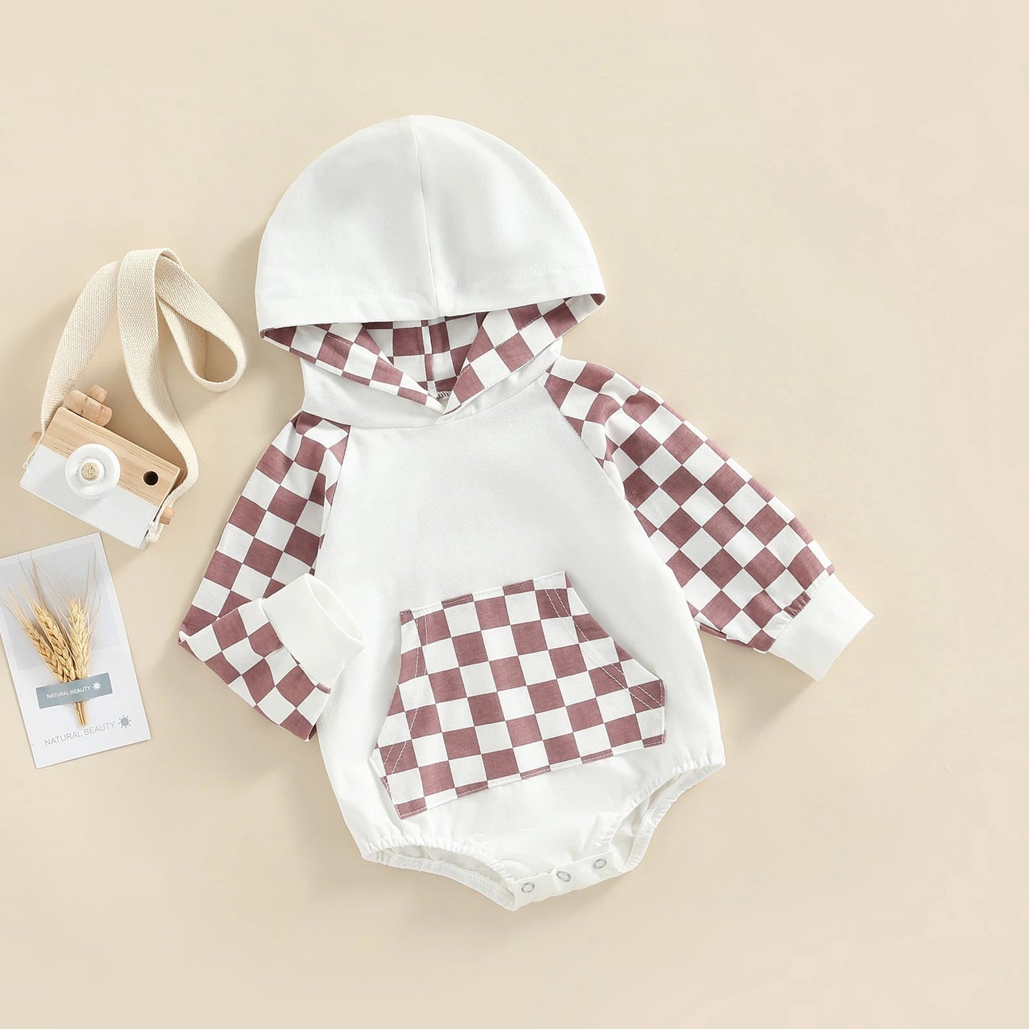 European And American Baby Children's Plaid Print Hooded Romper