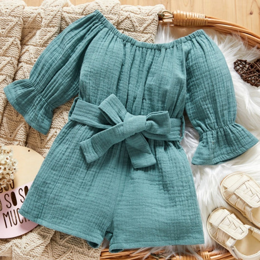 Baby Double Yarn Woven Belt Belt Bow Jumpsuit