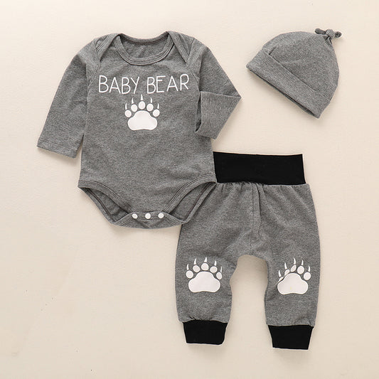 Children's Clothes Elephant Print Romper Striped Pants Hat