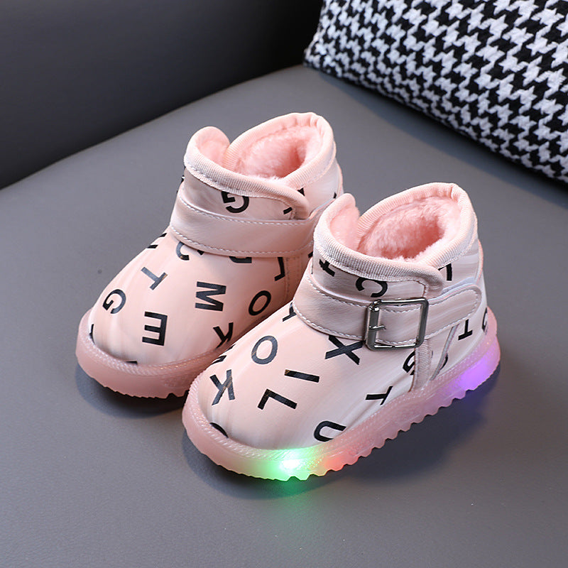 Fleece Warm Cotton Shoes For Baby Girl Soft Sole Baby Toddler Shoes Flashing