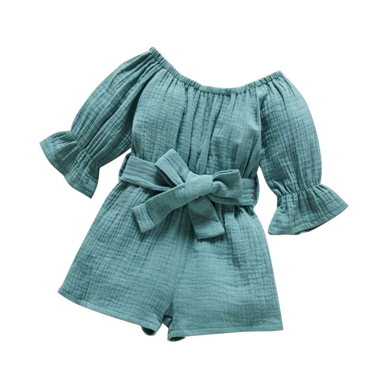 Baby Double Yarn Woven Belt Belt Bow Jumpsuit