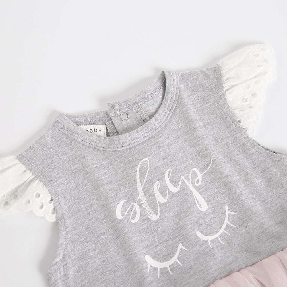 Summer Baby Princess Romper Cartoon Print Angel Sleeve Cotton Romper