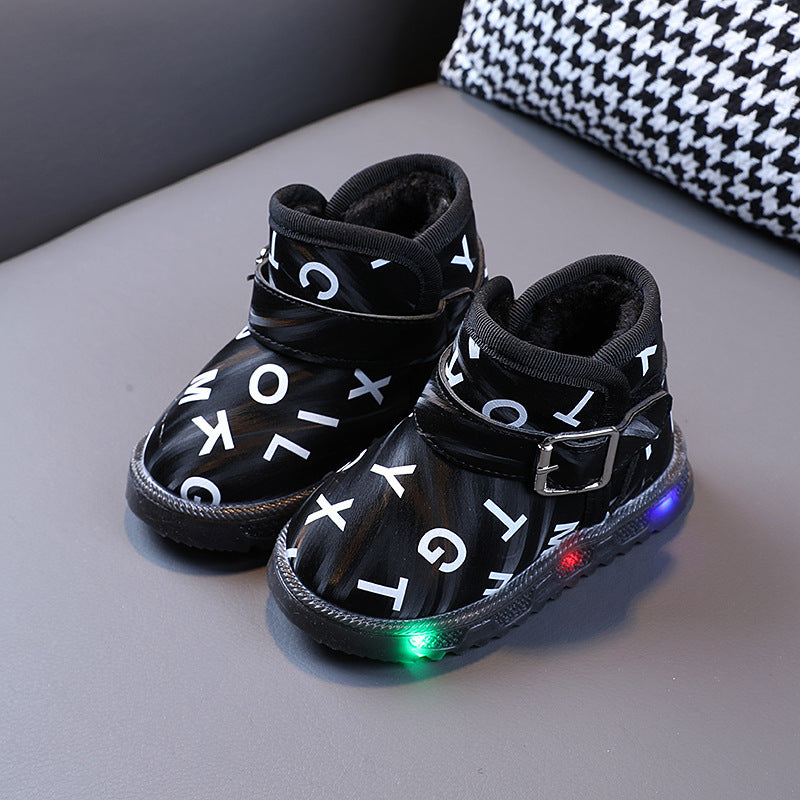 Fleece Warm Cotton Shoes For Baby Girl Soft Sole Baby Toddler Shoes Flashing