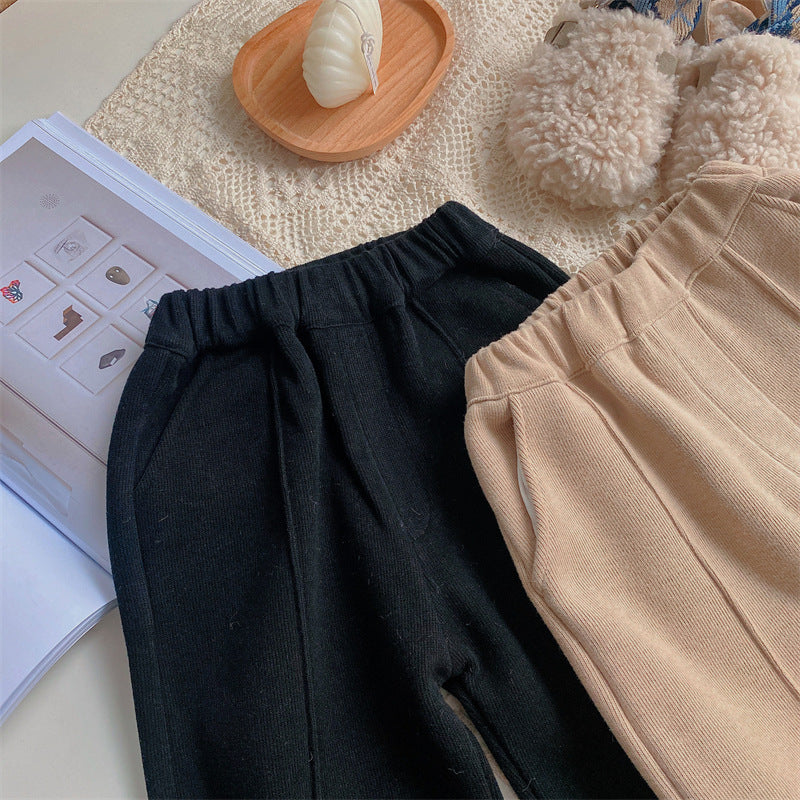 Solid Color Wide Leg Straight Leg Pants Baby Fleece Suit Pants